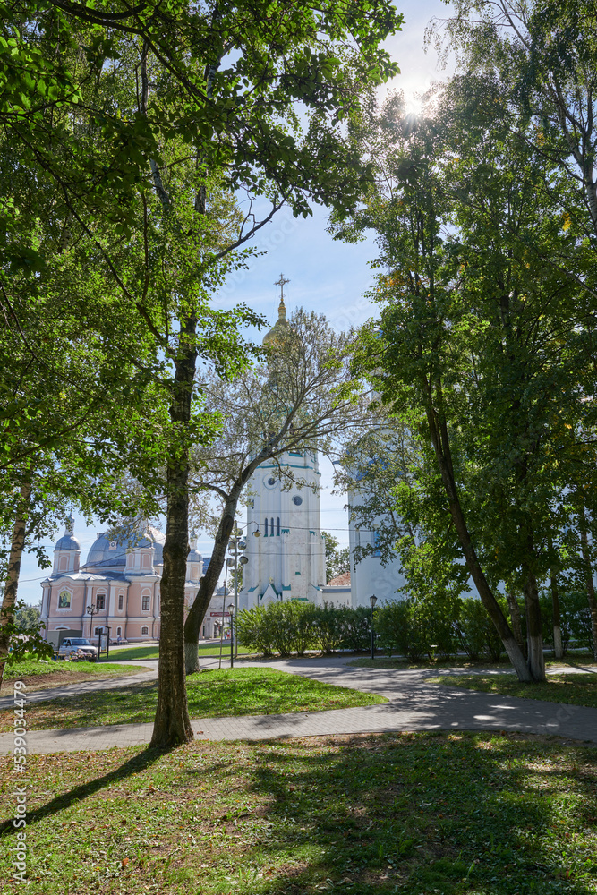 Russia. City of Vologda. View of the Kremlin from the alleys of the coastal park