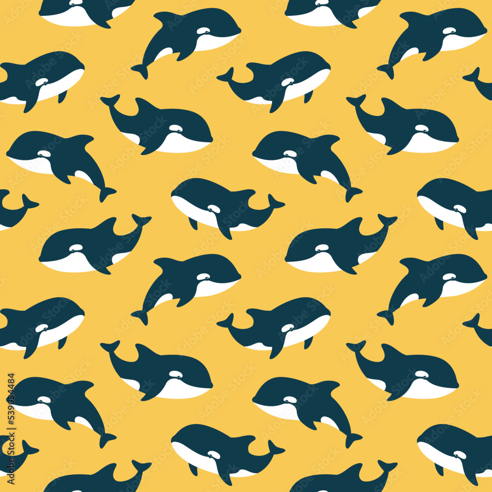 Fototapeta premium Vector seamless pattern with cute killer whales
