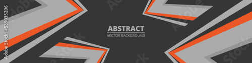 Dark gray abstract wide horizontal banner with orange and gray lines, arrows and angles. Vector illustration