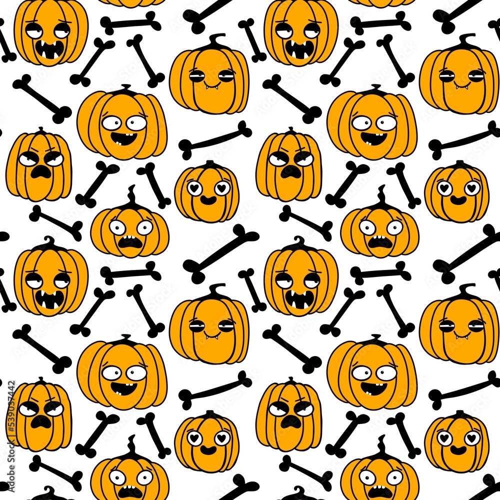 Obraz premium Halloween seamless pumpkins pattern for fabrics and wrapping paper and clothes print