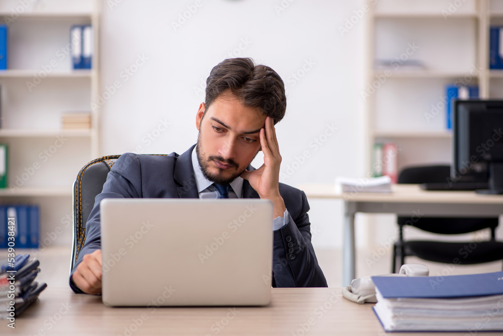 Young male employee working in the office Young male employee working in the office