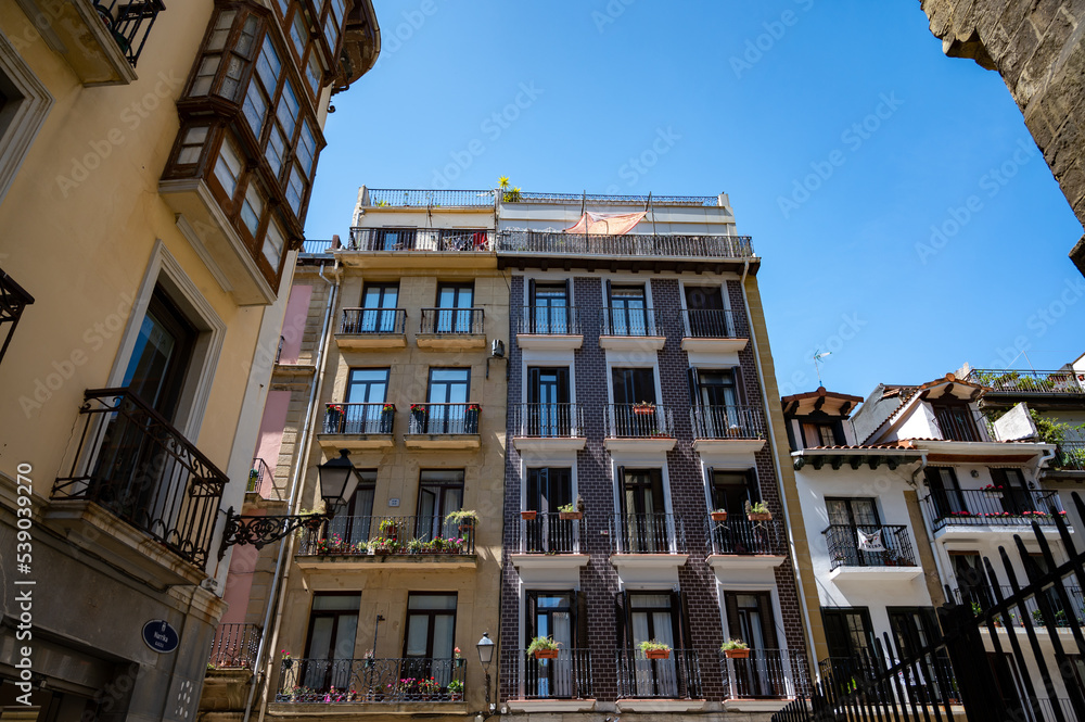 Old downtown of San Sebastian or Donostia city, touristic destination in Basque Country, north of Spain