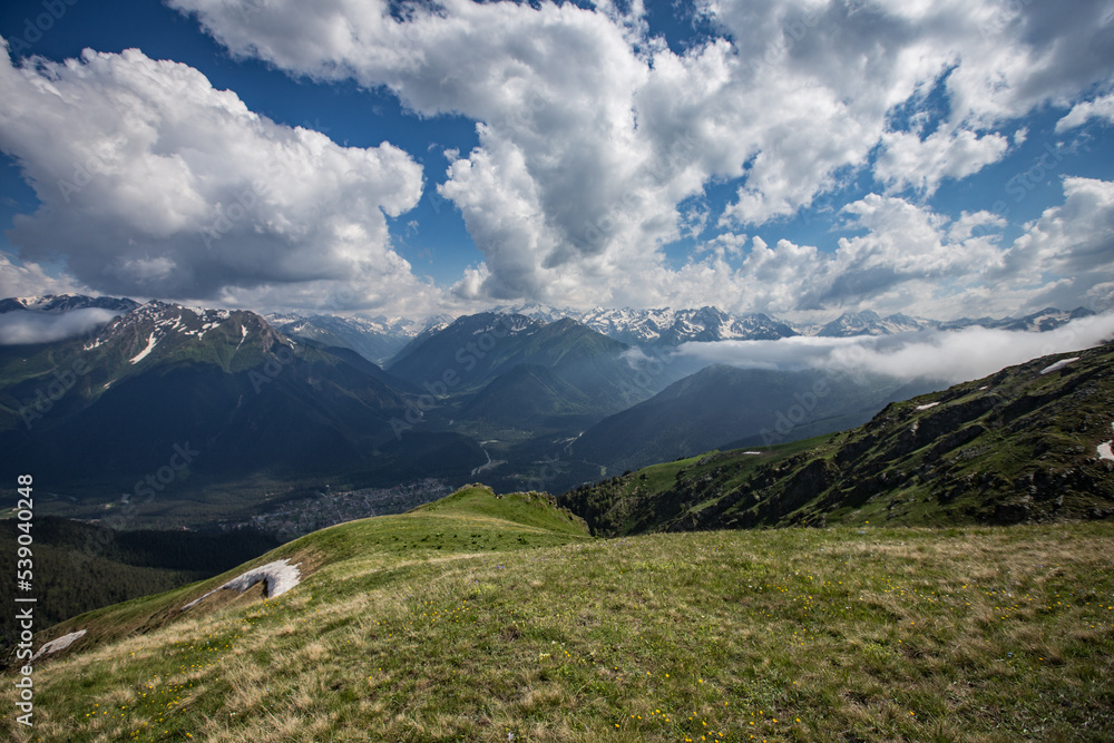 Fototapeta premium Fabulous magnificent view of Caucasus Mountains and sky