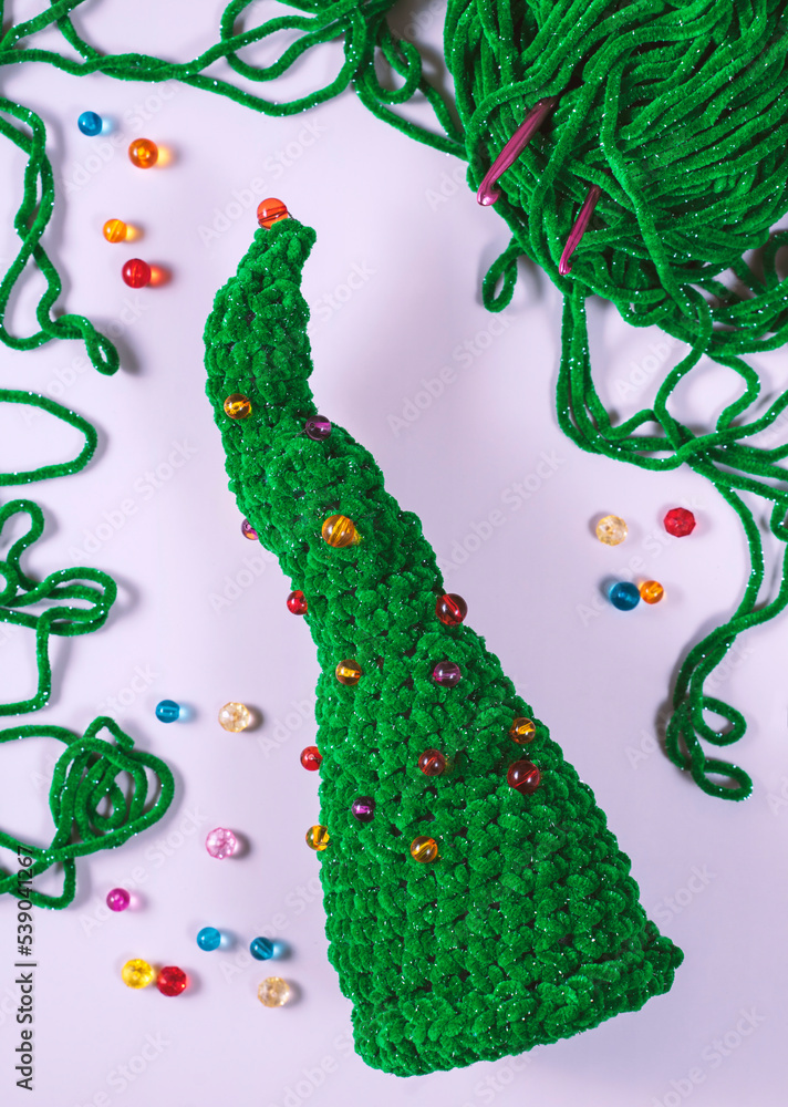 Naklejka premium crochet green yarn Christmas tree