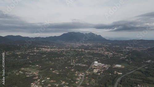 Aerial view of San Michele di Serino and Montevergine in background, Avellino, Irpinia, Campania, Italy. photo