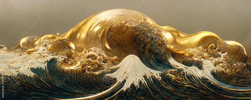 Chic golden and glam wave with liquid, with modern and realist cg 3D ...