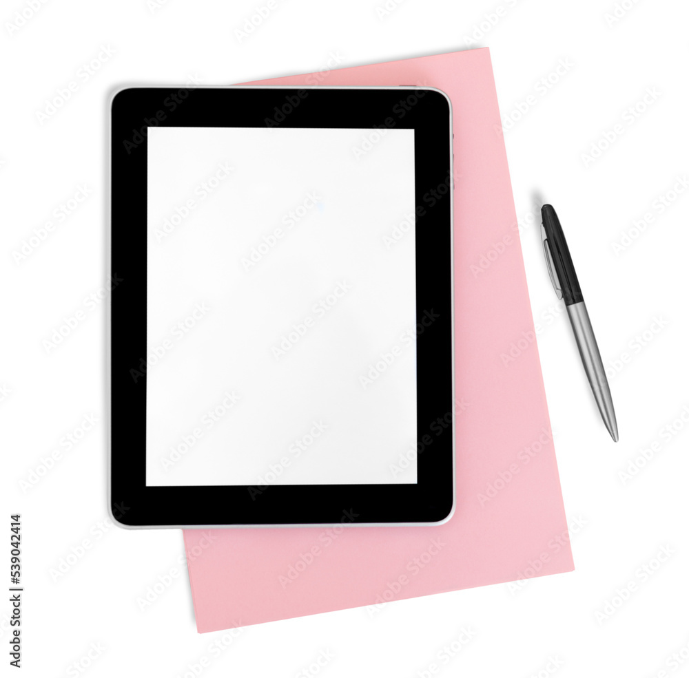 Tablet computer and pen on white background Tablet computer and pen on white background