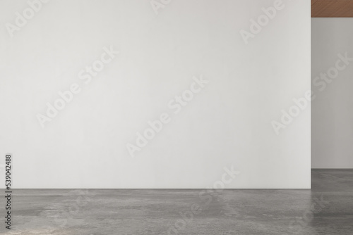 Realistic 3D rendering of empty room, beautiful sunlight and window frame shadow on black blank wall, white wall. concrete floor, wooden ceiling. Background, Interior. Front view.Mock up.