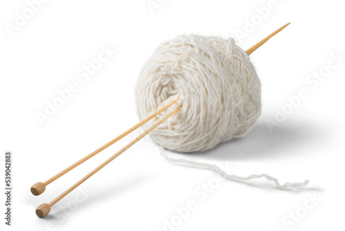 White knitting thread and spockes isolaed on white background
