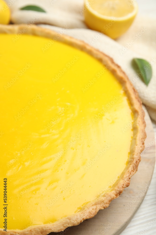 Delicious homemade lemon pie on table, closeup Delicious homemade lemon pie on table, closeup