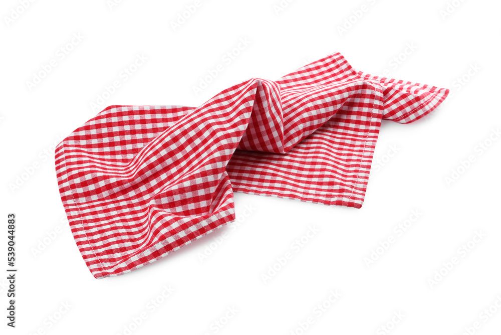 One red plaid napkin isolated on white One red plaid napkin isolated on white