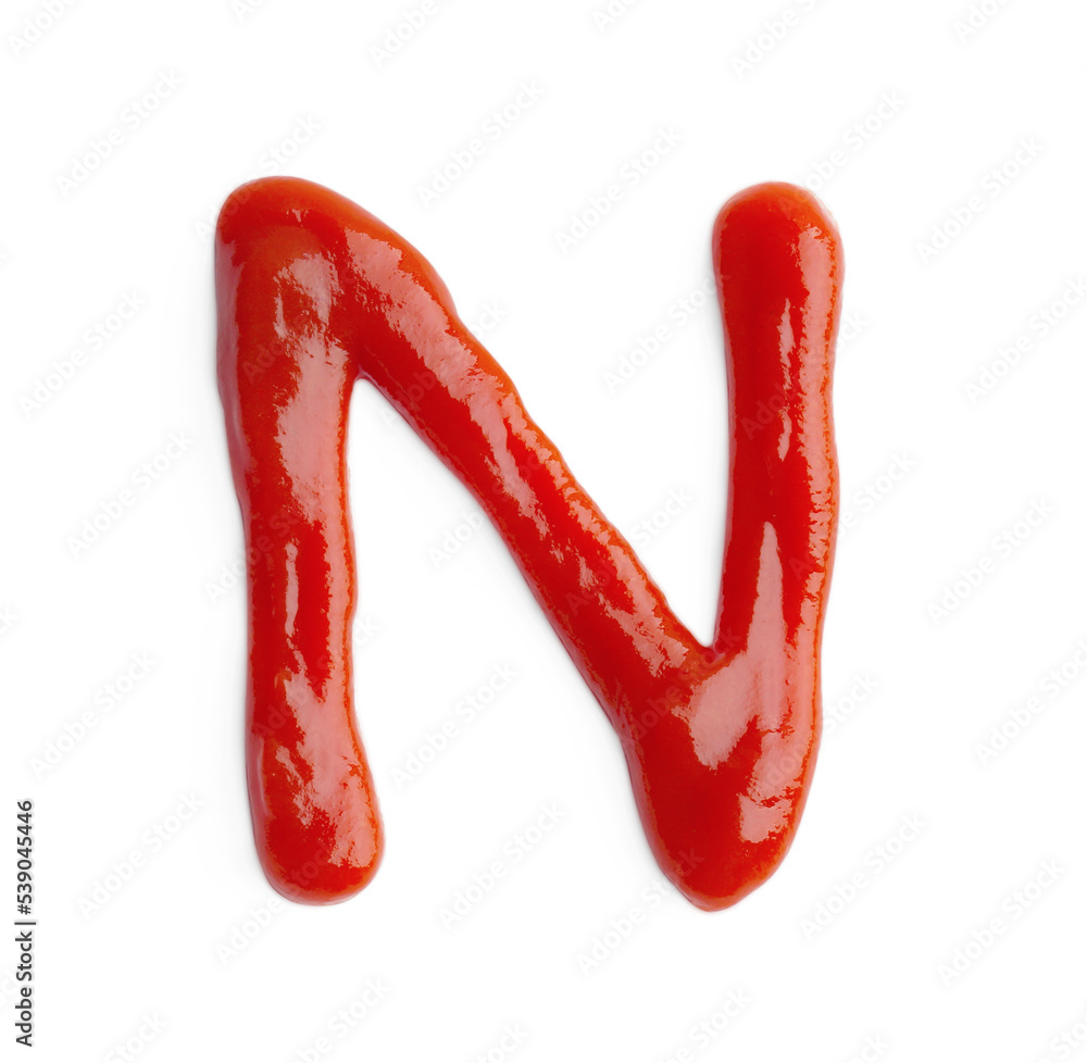 Letter N written with ketchup on white background Letter N written with ketchup on white background