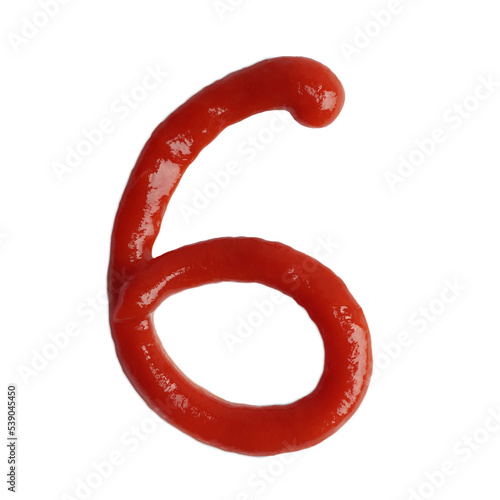 Number 6 written with ketchup on white background