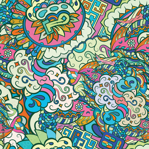 Tracery seamless pattern. Mehndi design. Ethnic doodle texture. Curved doodling background. Vector