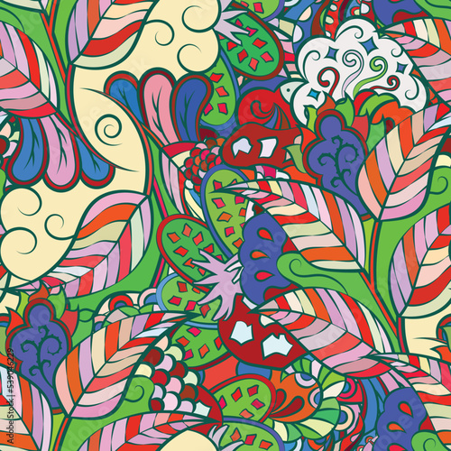 Tracery seamless pattern. Mehndi design. Ethnic doodle texture. Curved doodling background. Vector