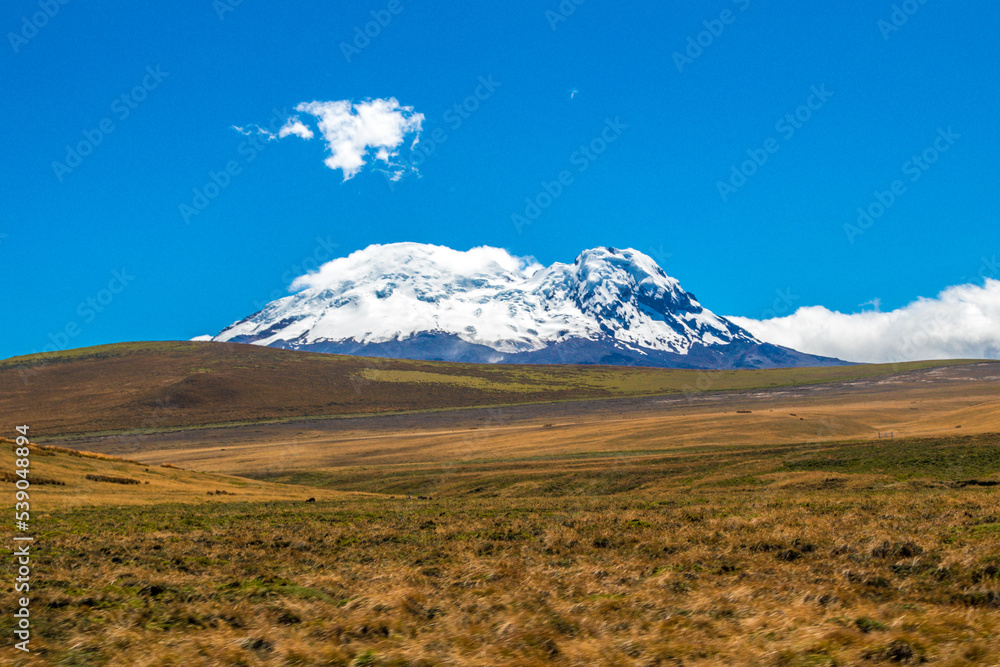 Antisana volcano seen on a clear day in the antisana ecological reserve.