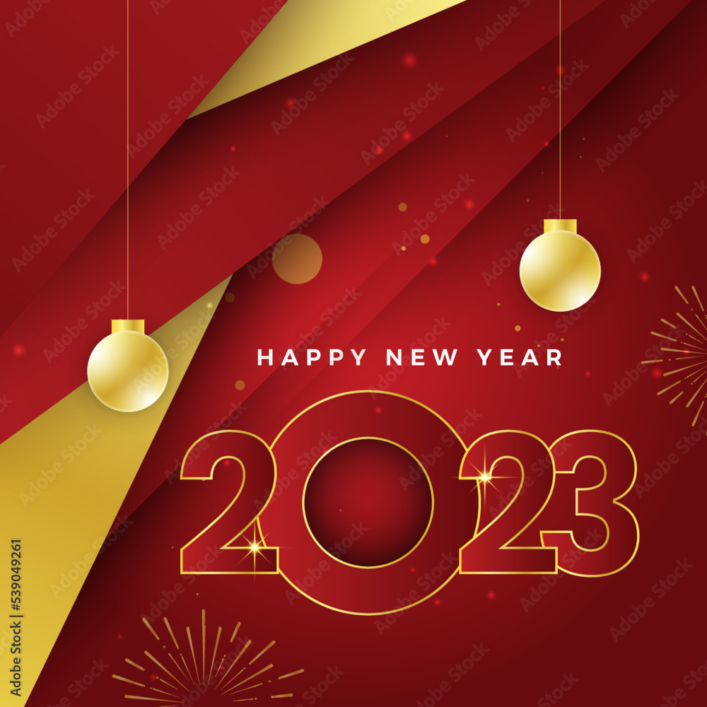 Happy new year 2023 red gold social media template and greeting card design