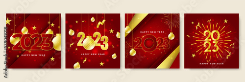 Happy new year 2023 red gold social media template and greeting card design