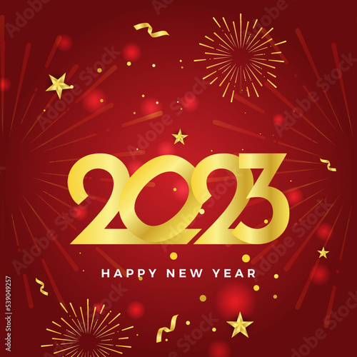 Happy new year 2023 red gold social media template and greeting card design