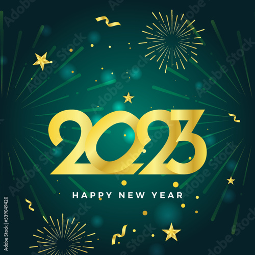 Happy new year 2023 green gold social media template and greeting card design