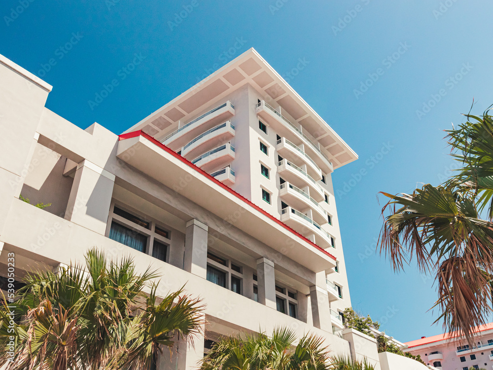 Obraz premium Puerto rico apartments styles from condado city near the beach with beautiful views to the ocean and san juan. 