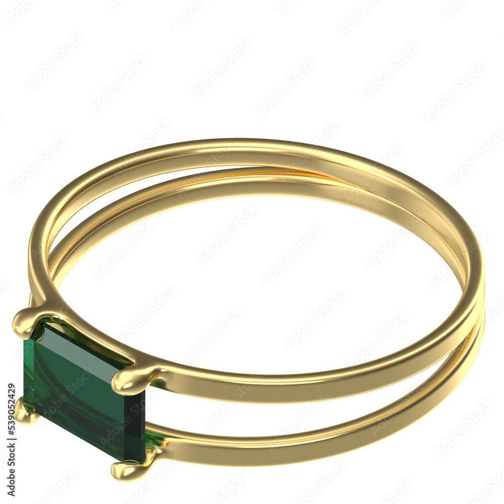 3d rendering illustration of an emerald double ring 3d rendering illustration of an emerald double ring