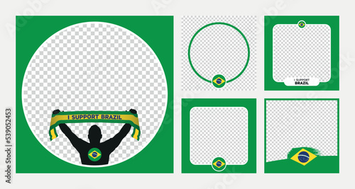 I support Brazil world football championship profil picture frame banner man silhouette with national flag scarf in hand for social media