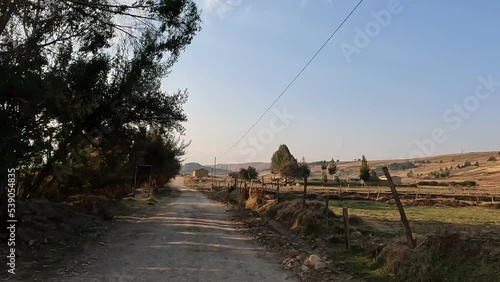 Road trip in the Peruvian Andes. High altitude mountains trip by car crossing the Andean country side. 