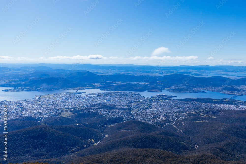View from Mt Wellington over Hobart Tasmania Australia
