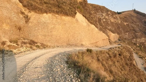 Road trip in the Peruvian Andes. High altitude mountains trip by car crossing the Andean country side. 