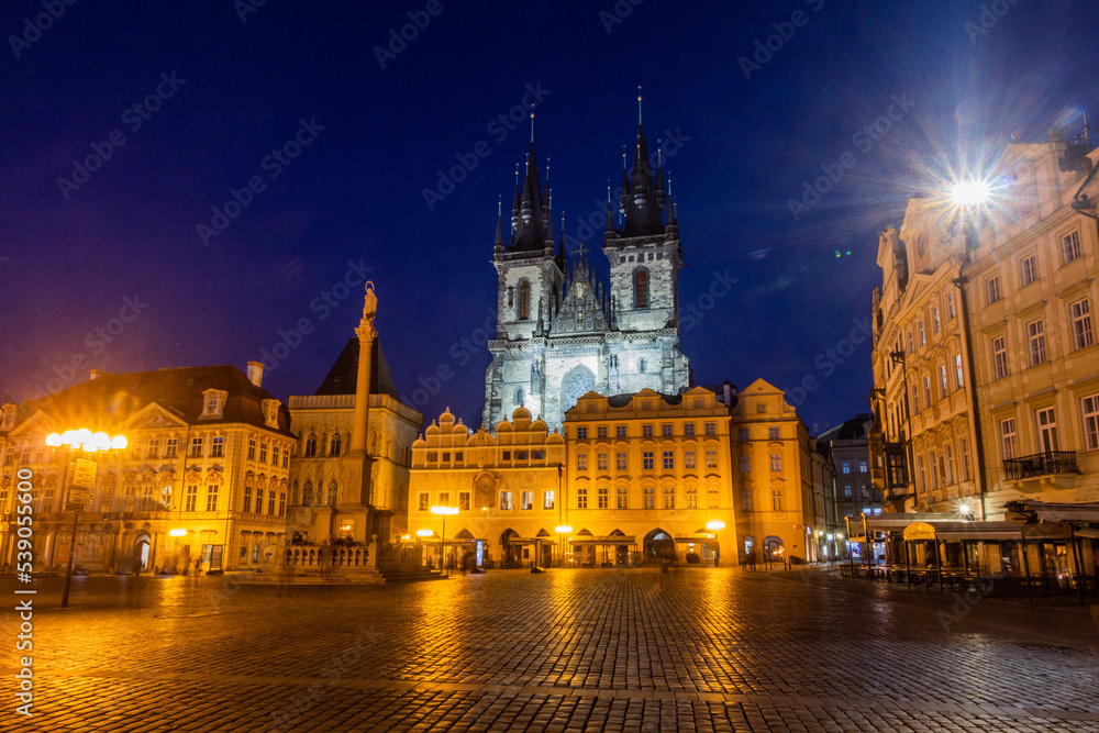 Evening view of the Old Town square in Prague, Czech Republic