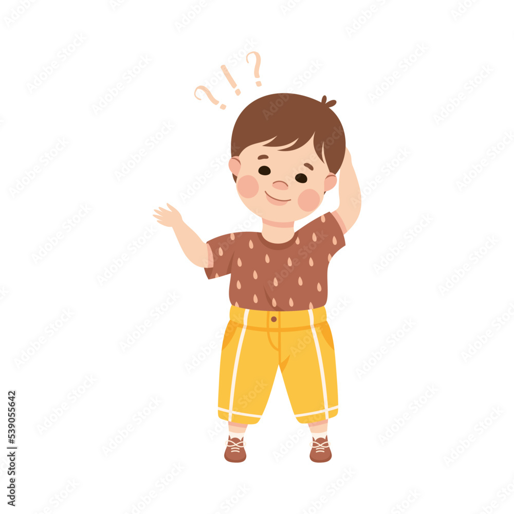 Puzzled Little Boy with Question Mark Scratching His Head Wondering Vector Illustration Puzzled Little Boy with Question Mark Scratching His Head Wondering Vector Illustration