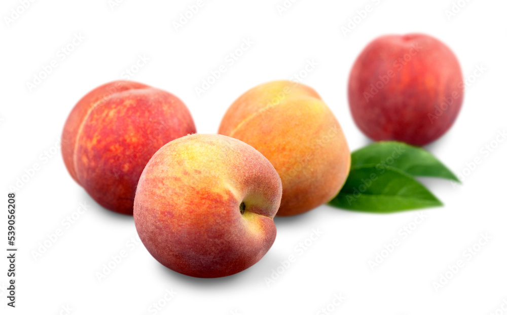 Fresh ripe peaches isolated on white background Fresh ripe peaches isolated on white background