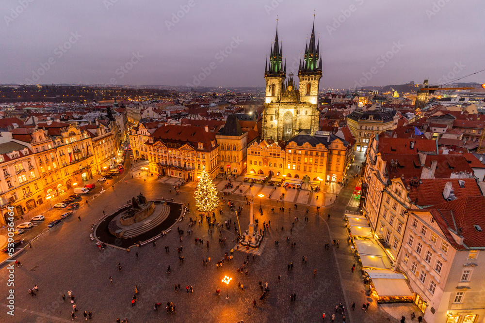 Fototapeta premium Aerial view of the Old Town square in Prague, Czech Republic