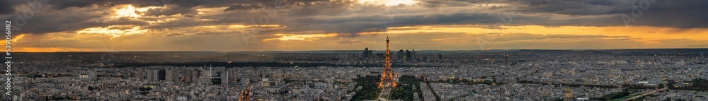 Beautiful sunset panorama of Paris. France