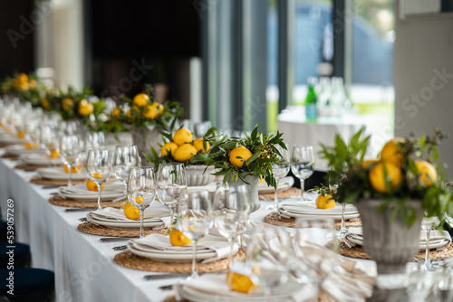 Schilderij op canvas Decorated wedding banquet hall in classic style.