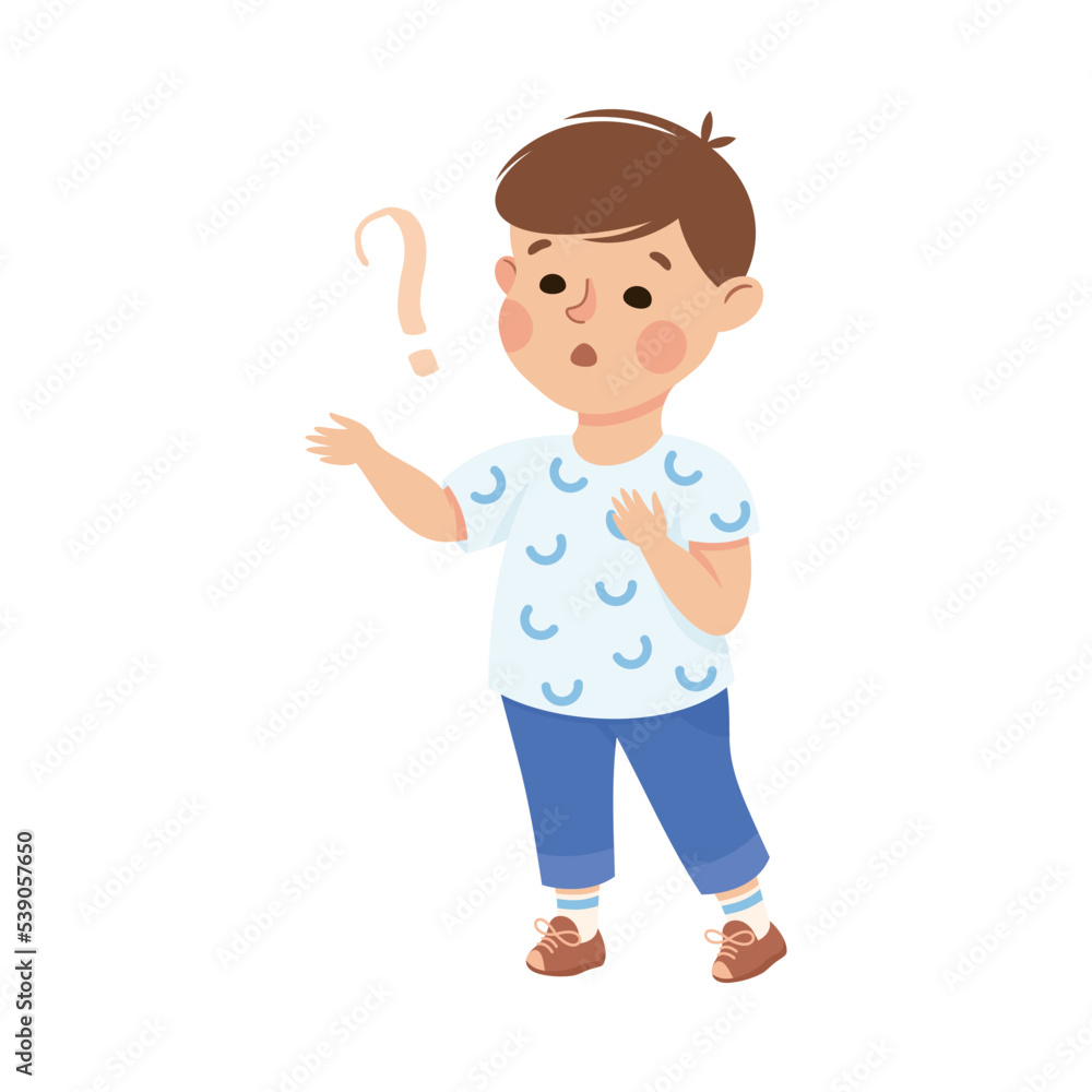Puzzled Little Boy with Question Mark Scratching His Head Wondering Vector Illustration Puzzled Little Boy with Question Mark Scratching His Head Wondering Vector Illustration