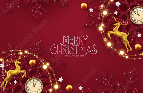 Christmas snowflakes vector background design. Merry christmas text in red space for typography with elegant red sparkle snow flakes for holiday decoration. Vector Illustration. 