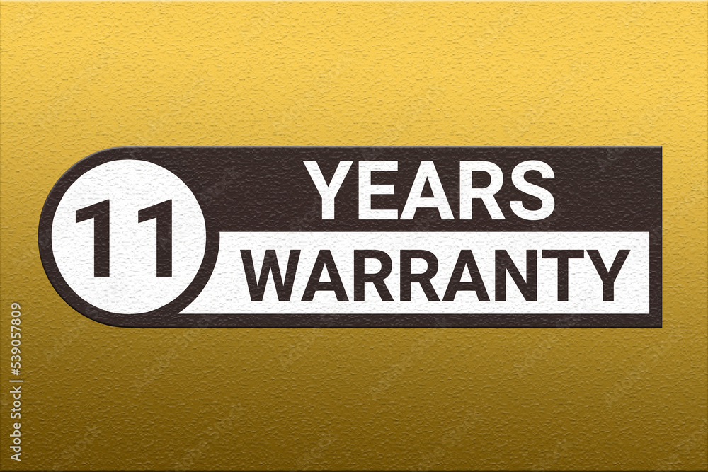Obraz premium 11 years warranty. Warranty period emblem. Guarantee emblem on a golden gradient. Logo indicating term for product. 11 year warranty sticker. eleven