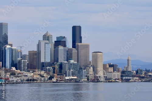 Downtown City Skyline of Seattle Washington, and Elliott Bay
