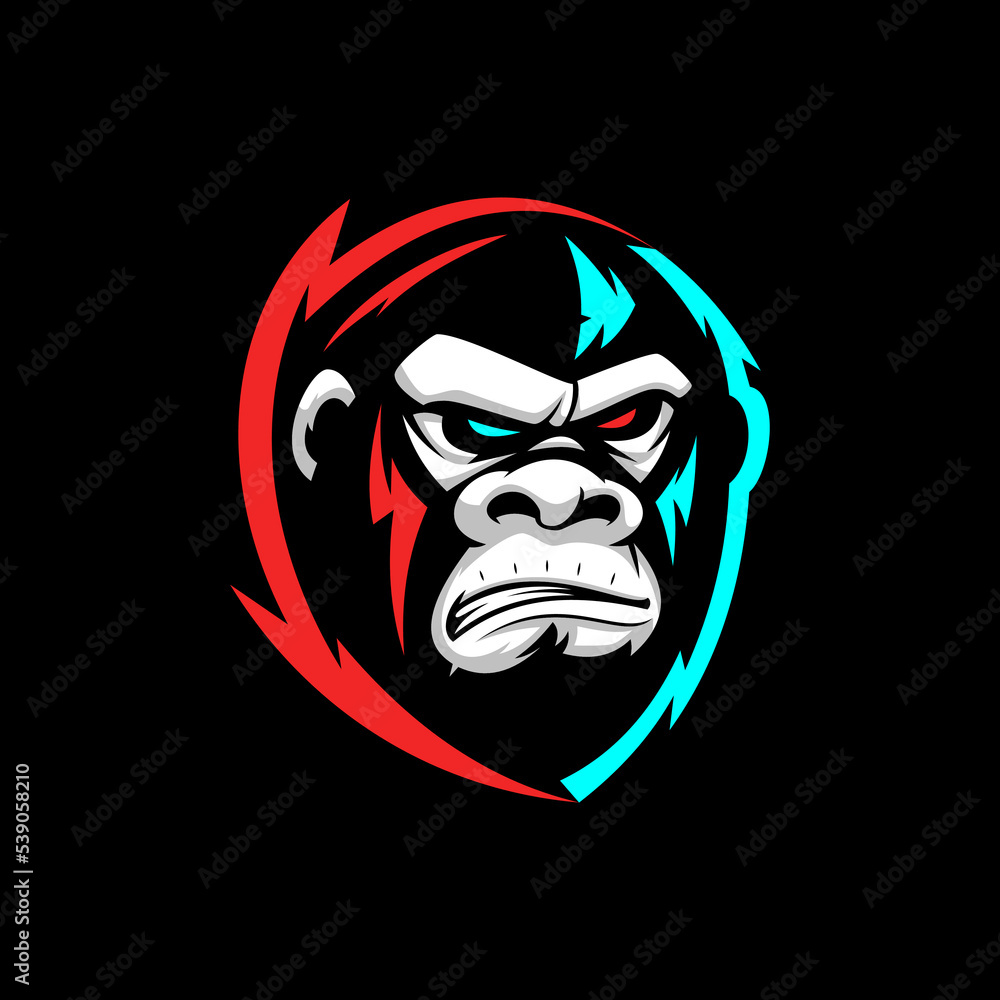 Angry gorilla mascot esport emblem logo with glitch color. Illustration of gorilla facial expression. Angry gorilla mascot esport emblem logo with glitch color. Illustration of gorilla facial expression.
