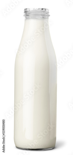 Close-up of milk bottle isolated on white background