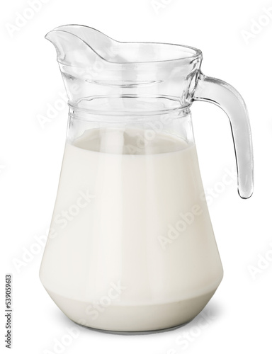 Fotografi Glass jug of fresh milk isolated on white