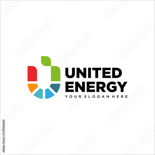 U Letter with solar energy logo design inspiration
