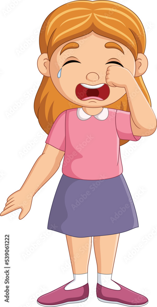 Cartoon little girl standing and crying Cartoon little girl standing and crying