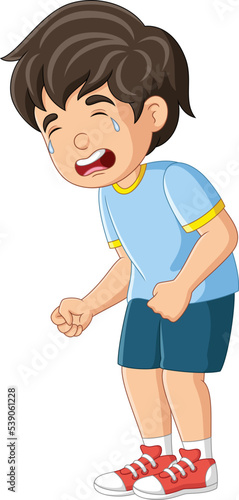 Cartoon little boy standing and crying