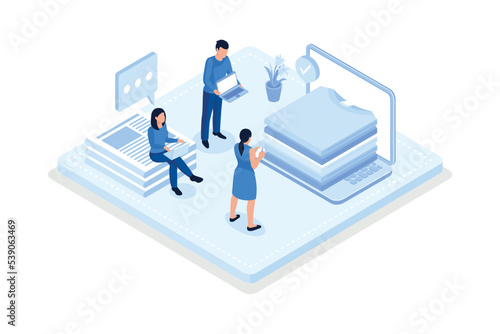 Sustainable fashion, Clothes recycling concept, isometric vector modern illustration