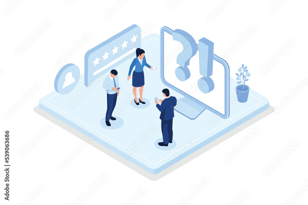 asking questions and receiving answers. Customer support concept, isometric vector modern illustration