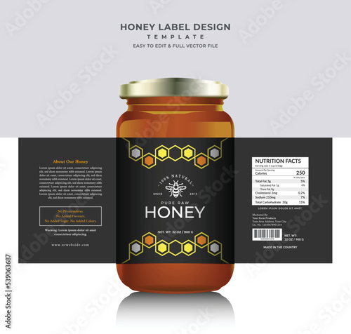 Bee Honey label design hive bee organic farm work.