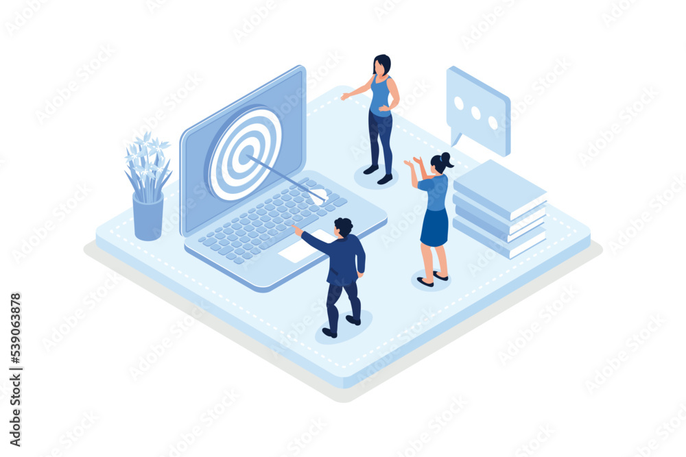 Characters targeting audience, Business activities concept, isometric vector modern illustration Characters targeting audience, Business activities concept, isometric vector modern illustration